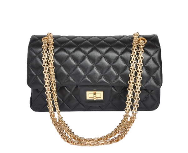 7A Fake Chanel 2.55 Series 1122 Classic Black Sheepskin Flap